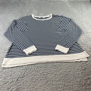 Jillian N Petite Striped Ribbed Knit Top Navy White Long Sleeve PXL RN113135